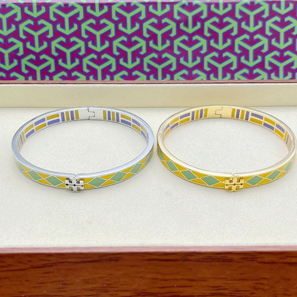Tory Burch Enamel Handpainted Metal Clasp Bracelet